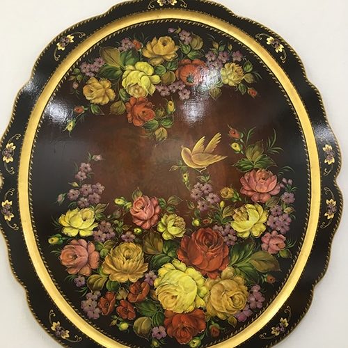 Zhostovo Flowers (Oval Tray) - Acrylic on Wooden Tray