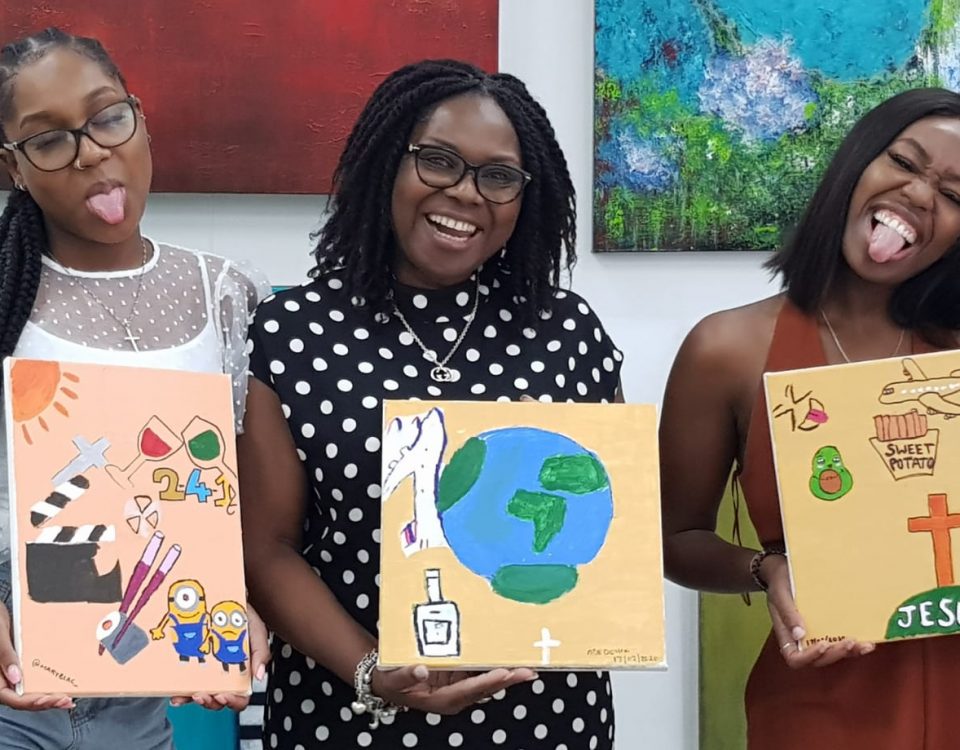 Mother and two daughters art jamming